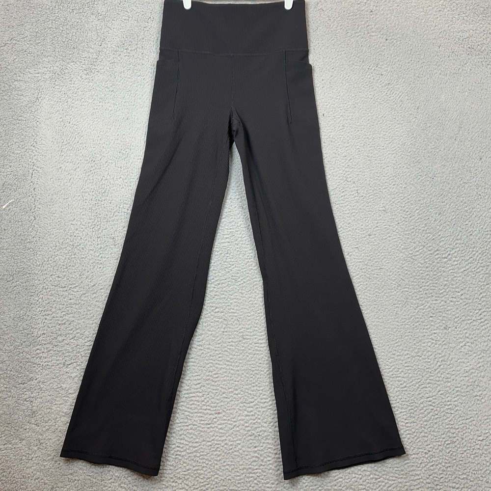 Athleta Yoga Pants Womens Medium Salutation Stash Rib Flare Black Activewear